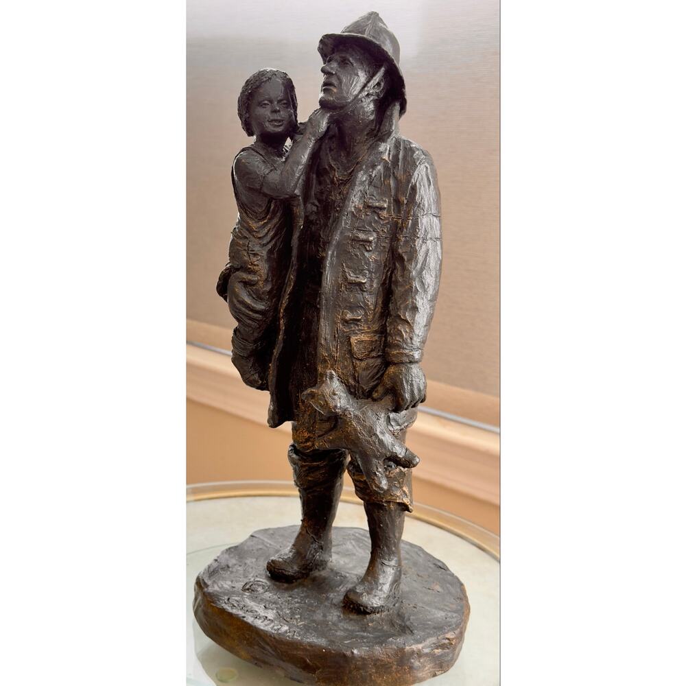 Vintage Michael Garman Firefighter Child Sculpture Signed 1986 14”